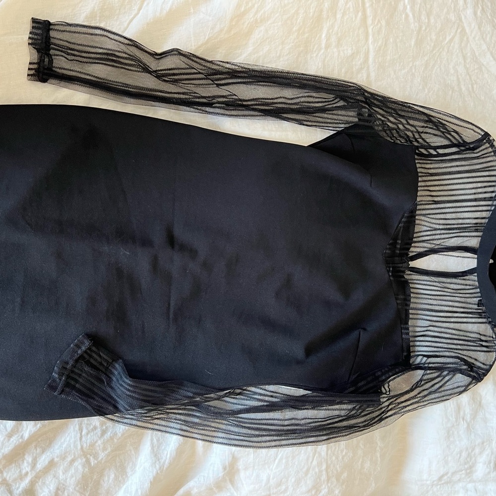 Black mini dress with mesh sleeves!